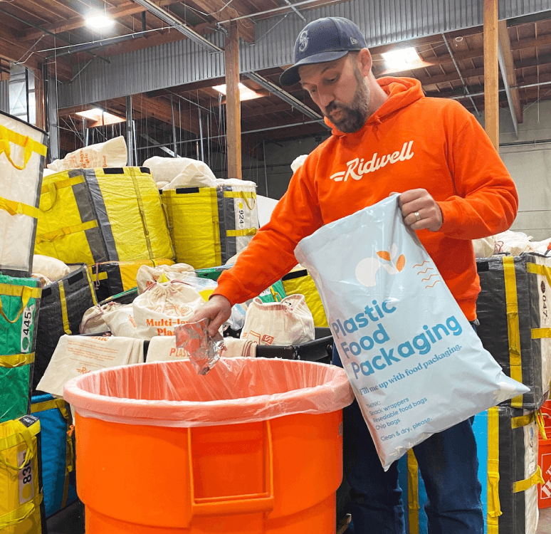 plastic film being sorted in a warehouse